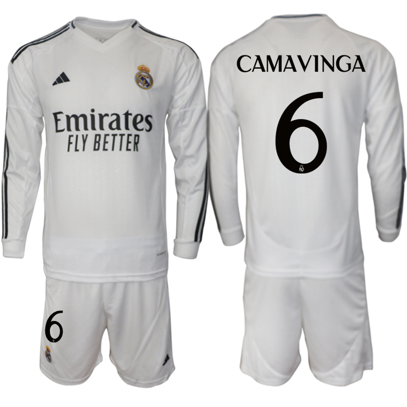 Men 2024-2025 Club Real Madrid home Long Sleeves White #6 Soccer Jersey